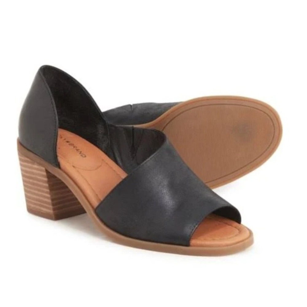 LUCKY BRAND‎ Black Raheema Leather Asymmetrical Heeled Sandals Size 7